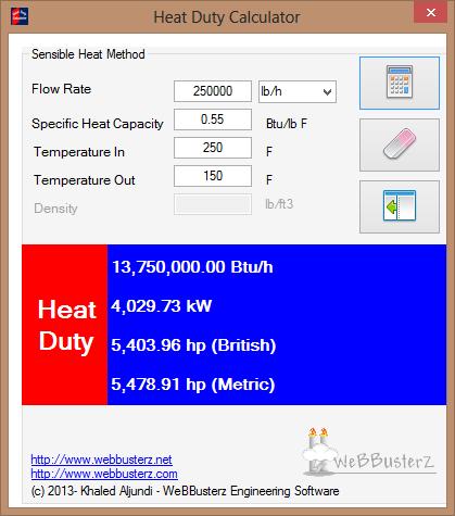 Heat Duty Calculator Main Screen 2