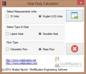 Heat Duty Calculator Main Screen 1