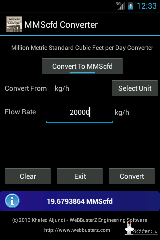 MMScfd Converter Main Screen